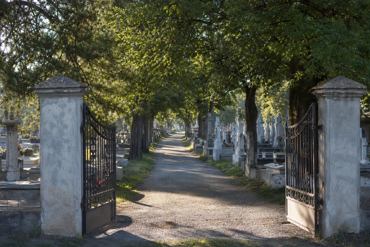 poarta si aleea principala a cimitirului Chiajna, judetul Ilfov